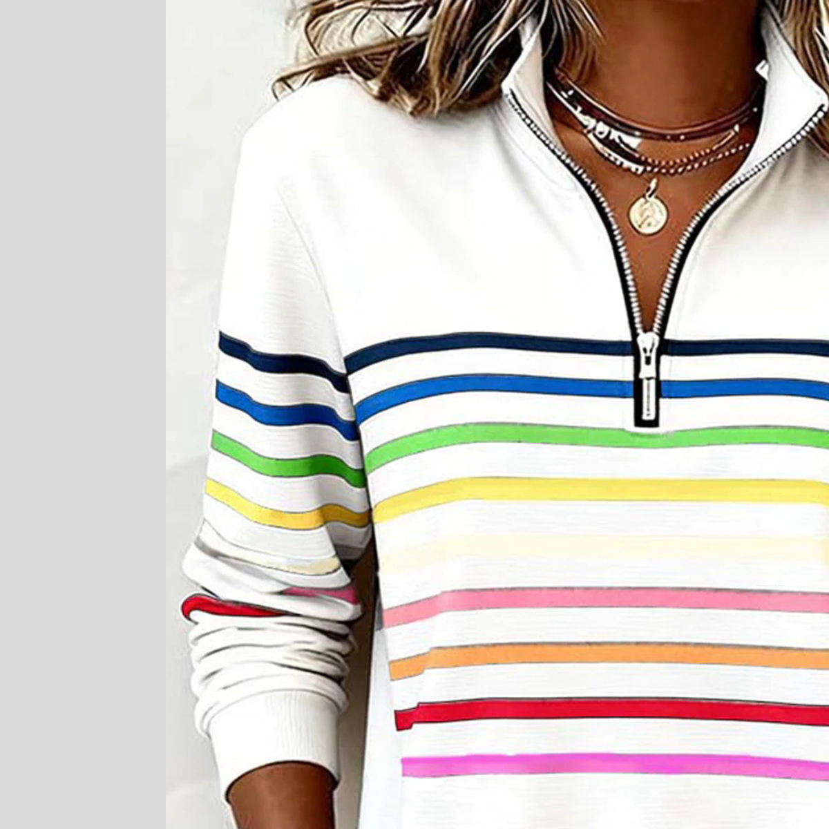 Velcora™ | Sudadera de rayas coloridas con cremallera de cuarto