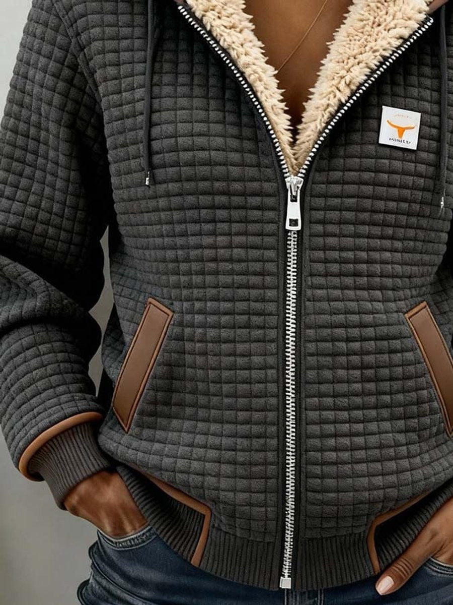Velcora | Chaqueta acolchada con capucha, cremallera y forro de borreguito