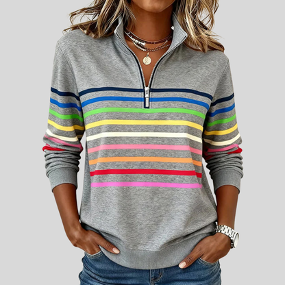 Velcora™ | Sudadera de rayas coloridas con cremallera de cuarto