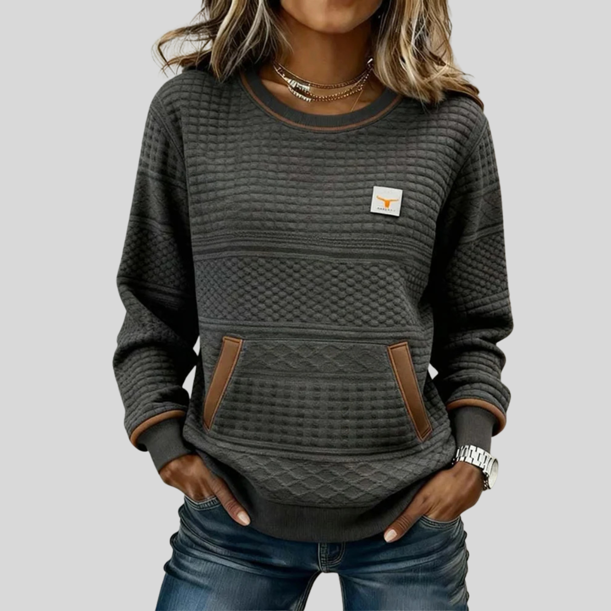 Velcora™ | Sudadera de cuello redondo con bloques de color