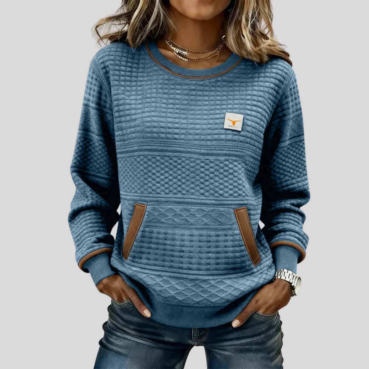 Velcora™ | Sudadera de cuello redondo con bloques de color