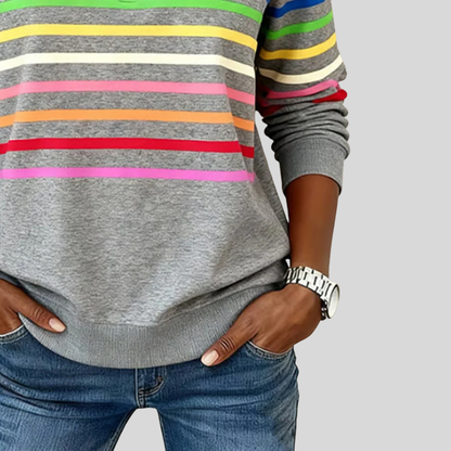 Velcora™ | Sudadera de rayas coloridas con cremallera de cuarto