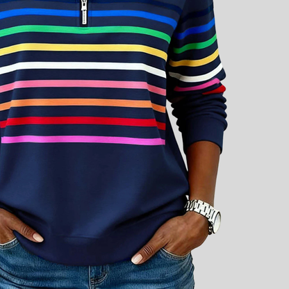 Velcora™ | Sudadera de rayas coloridas con cremallera de cuarto
