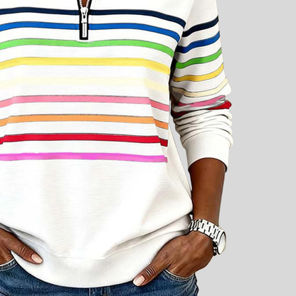 Velcora™ | Sudadera de rayas coloridas con cremallera de cuarto