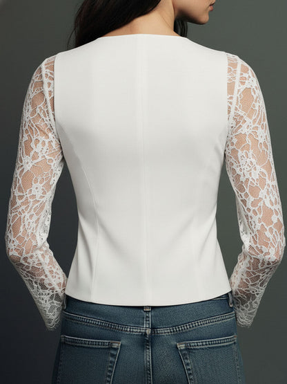 Noémie | Top Blazer Negro con Mangas Semitransparentes