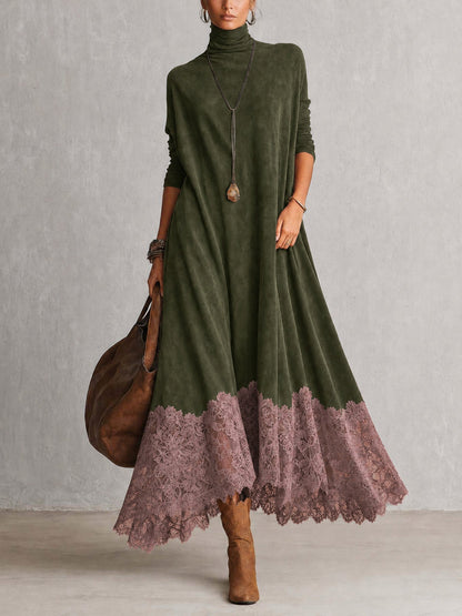 BRUNELLA abito lungo effetto scamosciato verde