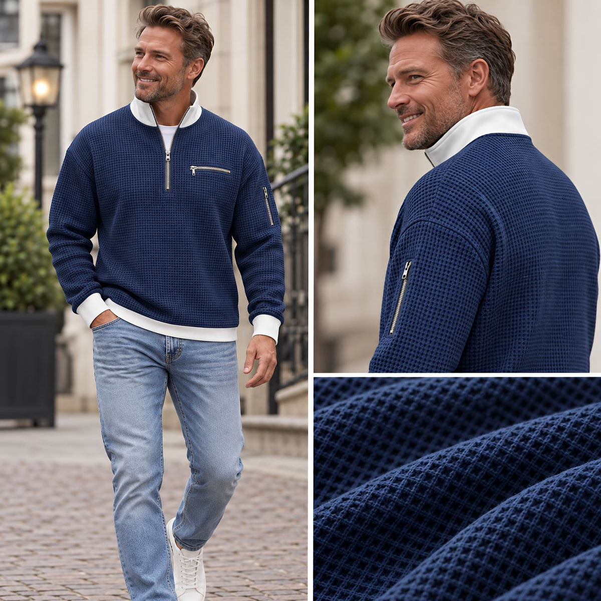 Jersey de hombre | Jersey de punto tipo waffle con cremallera de media abertura