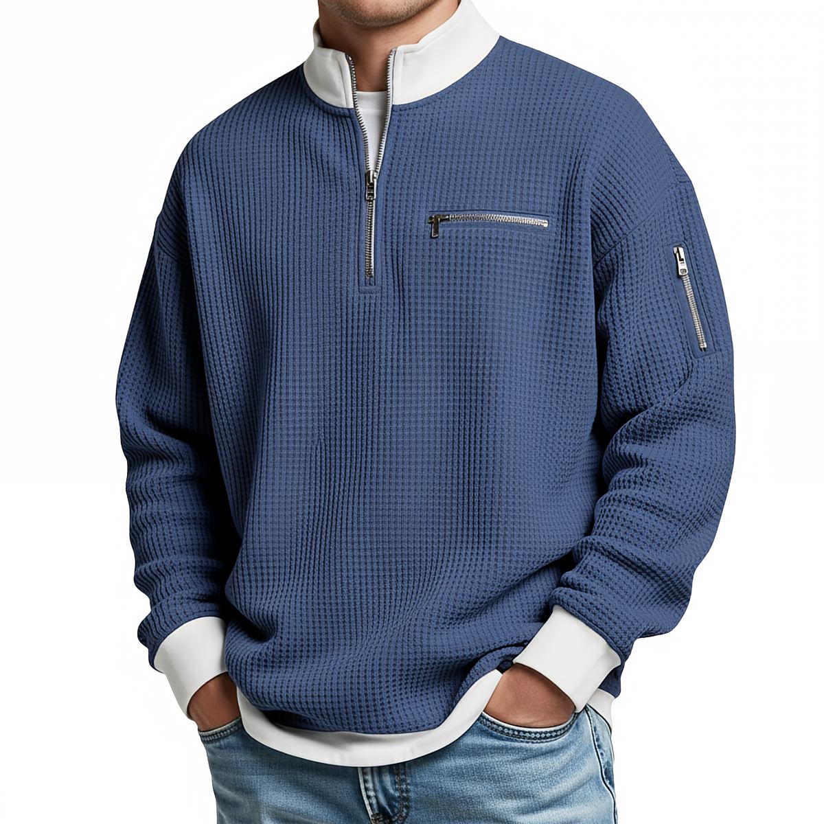 Jersey de hombre | Jersey de punto tipo waffle con cremallera de media abertura