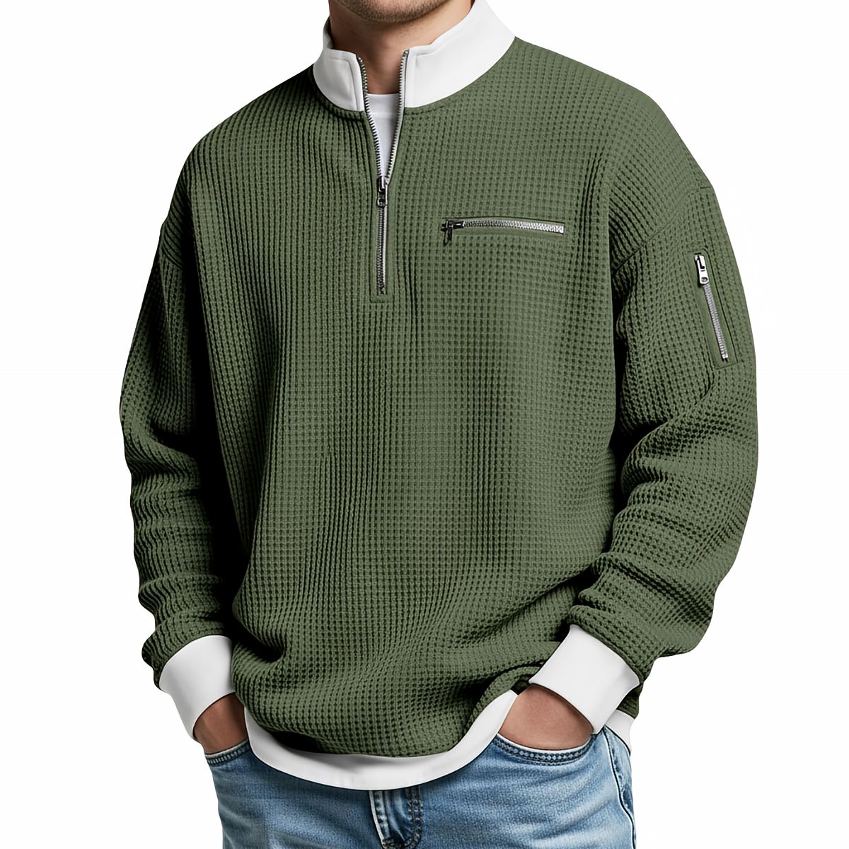 Jersey de hombre | Jersey de punto tipo waffle con cremallera de media abertura