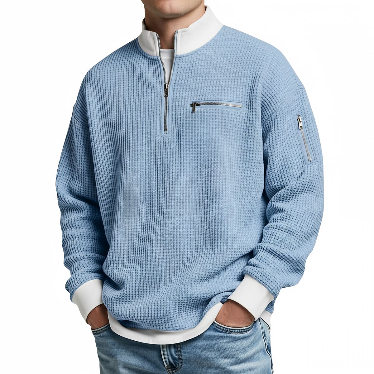 Jersey de hombre | Jersey de punto tipo waffle con cremallera de media abertura
