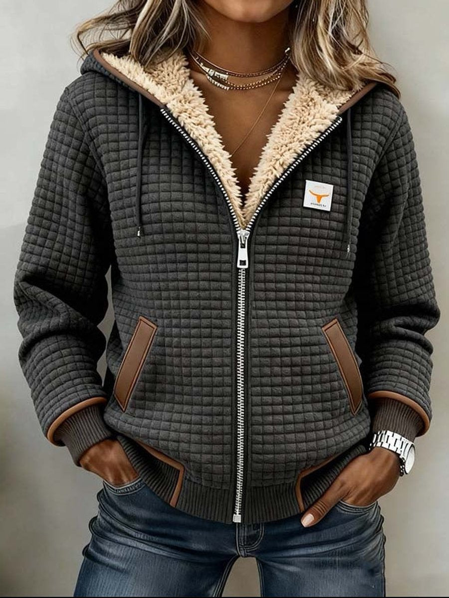 Velcora | Chaqueta acolchada con capucha, cremallera y forro de borreguito
