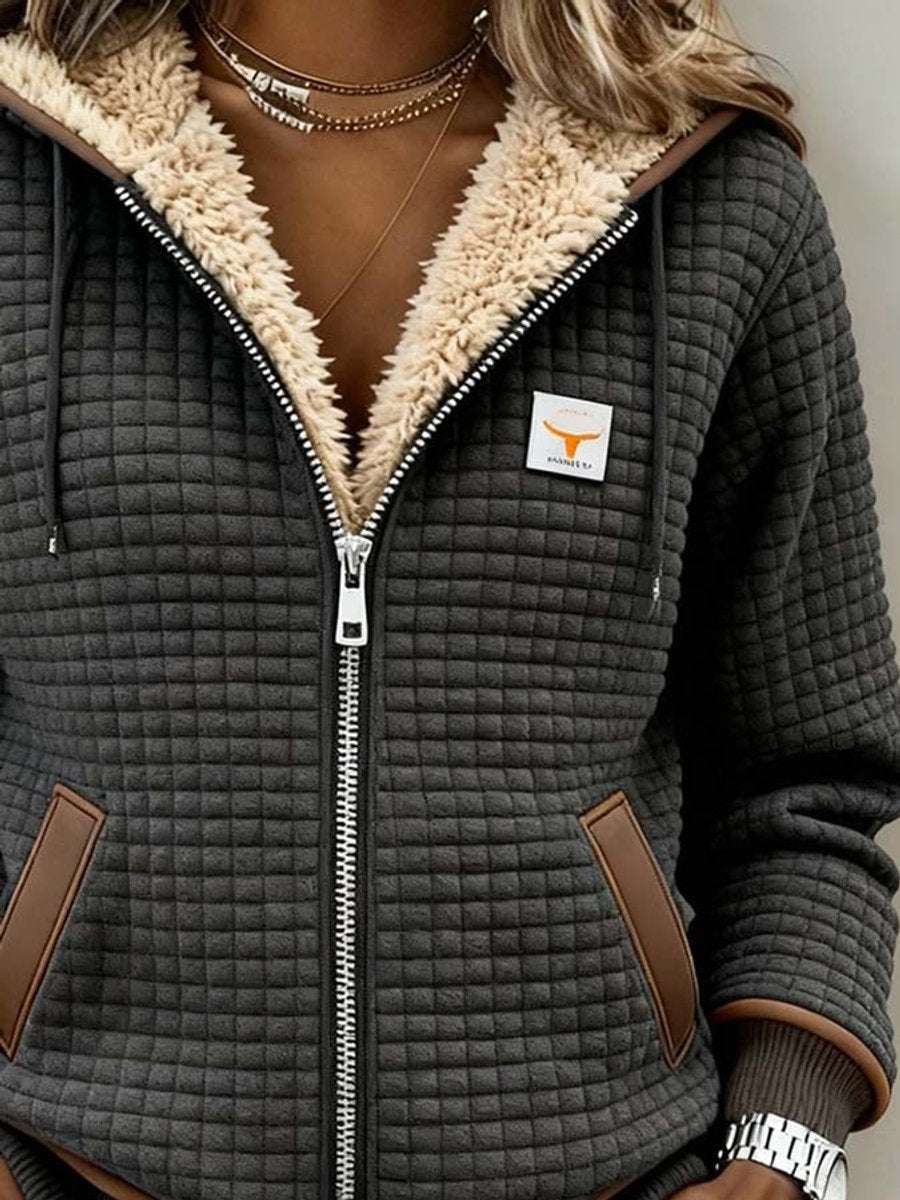 Velcora | Chaqueta acolchada con capucha, cremallera y forro de borreguito
